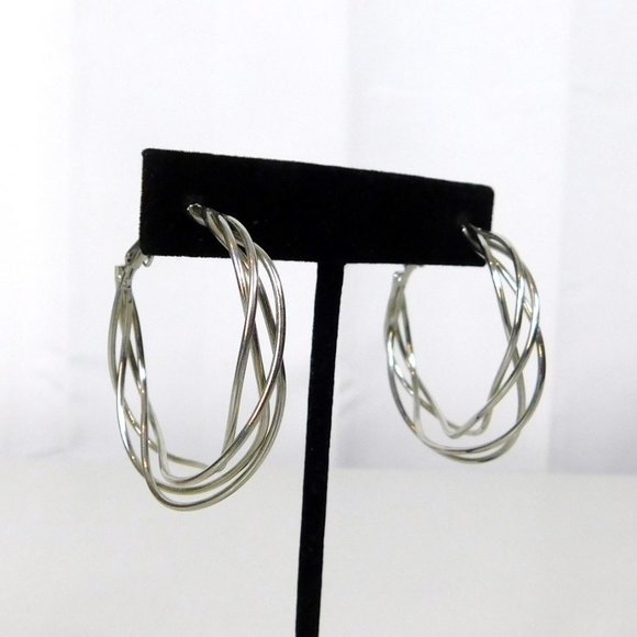 Twisted Wrapped Silver Tone Hoop Earrings - Picture 2 of 5